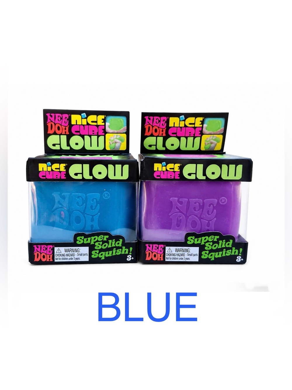NWT NeeDoh Nice Cube Glow Super Solid Squish Fidget Toy (BLUE)